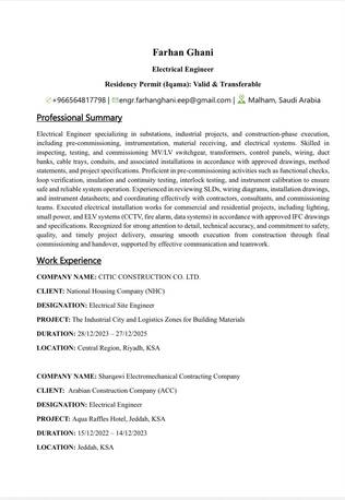Riyadh, Job Seekers, Electrical Engineer