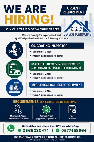 Jubail, Jobs, 🚨 URGENT HIRING – SAUDI ARAMCO PROJECT 🚨
