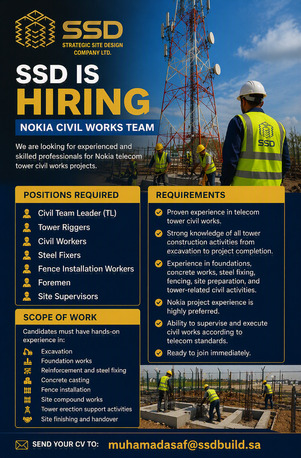 Riyadh, Jobs, ✅ Civil Team Leader (TL) ✅ Tower Riggers ✅ Civil Workers ✅ Steel Fixers ✅ Fence Installati