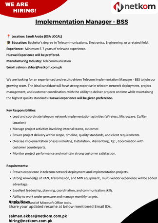 Riyadh, Jobs, Implementation Manager - BSS