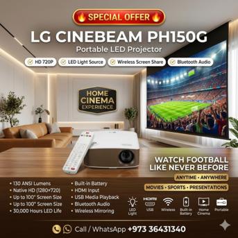 Manama, Computers, BHD 60,  LG Smart Projector Rechargeable Upto 100" Display Wireless Screen Connectivity & Bluetooth