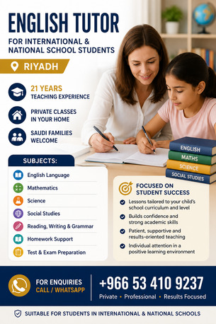 Riyadh, Lessons Wanted, English Tutor For International & National School Students &ndash; Riyadh