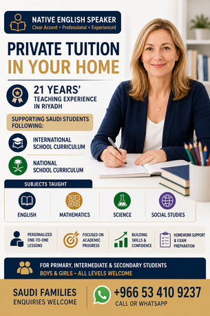 Riyadh, Lessons Offered, Native English Speaker | Home Tuition For Saudi Students