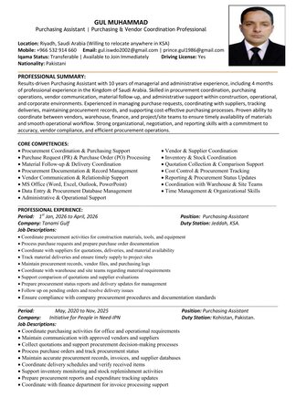 Riyadh, Job Seekers, Purchasing Assistant