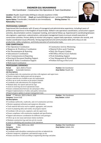 Riyadh, Job Seekers, Site Coordinator