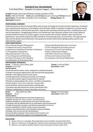 Riyadh, Job Seekers, Front Desk Officer