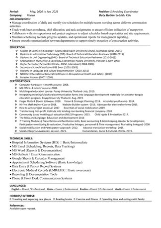 Riyadh, Job Seekers, Scheduling Coordinator