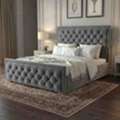 GBP 269,  Cross-Puffed Velvet Ottoman Bed With Matching Headboard And Footboard