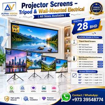 Manama, Electrical & Plumbing, BHD 28,  Projector Screens With Tripod Stand & Wall-Mounted &ndash; All Sizes Available | Call / WhatsApp