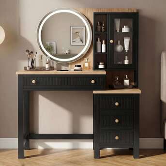 London, Furniture, GBP 249,  Linra Black Dressing Table With LED Mirror And Storage