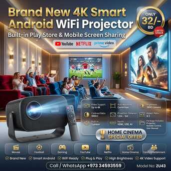 Isa Town, Computers, BHD 32,  Brand New 4K Smart Android WIFI Projector (Built-In Play Store) Mobile Screen Sharing