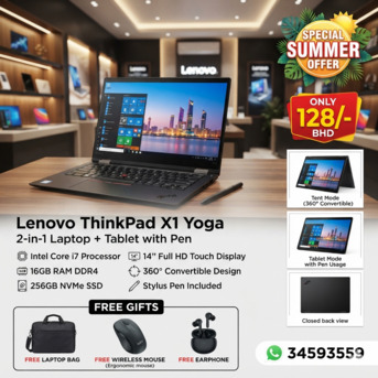 Isa Town, Computers, BHD 128,  LENOVO YOGA Core I7 7th Gen Touch 360* Flip Laptop + Tablet With Pen 14" FHD Touch Screen