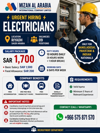 Riyadh, Jobs, ✨⚡ URGENT HIRING – ELECTRICIANS ⚡✨