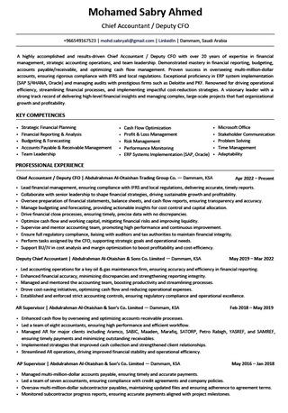 Dammam, Job Seekers, Chief Accountant / Deputy CFO Looking For A Job