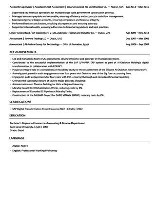 Dammam, Job Seekers, Chief Accountant / Deputy CFO Looking For A Job