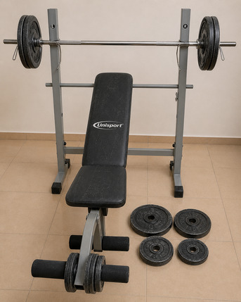 Riyadh, Sporting Goods, SAR 650,  Adjustable Multi Gym Bench Press With Barbell & 8 Weight Plates