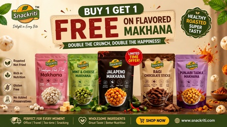 Mumbai, Food, INR 100,  Buy 1 Get 1 FREE On Flavored Makhana &ndash; Limited Time Healthy Snack Offer By Snackriti