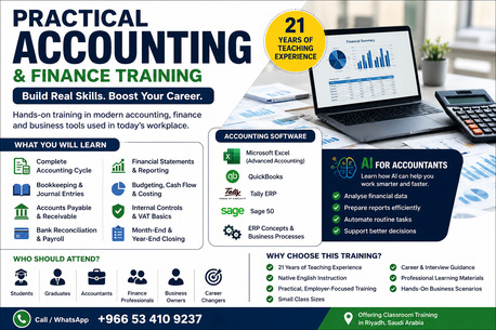 Riyadh, Lessons Offered, Practical Accounting & Finance Training | Excel | ERP | AI Skills