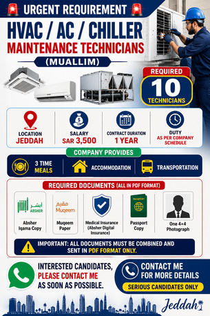Riyadh, Jobs, HVAC Maintenance Chiller+split