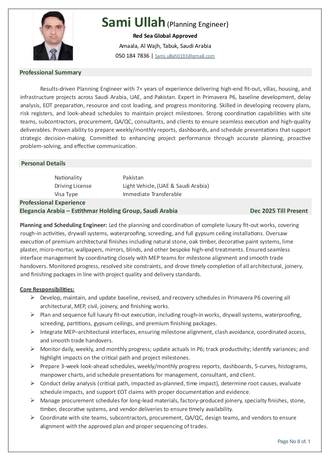 Al Wajh, Job Seekers, Planning And Scheduling Engineer