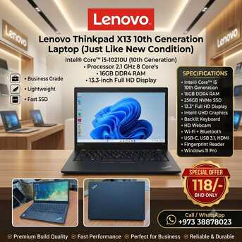 Manama, Tablet Computers, BHD 118,  ThinkPad 10th Gen Just Like New Condition Laptop 16GB RAM FREE Bag, Mouse & Earphone