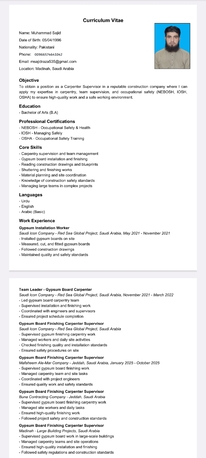 Jeddah, Job Seekers, I Need Job Gypsum Board Supervisor