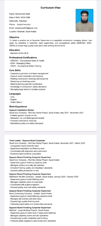 Jeddah, Job Seekers, I Need Job Gypsum Board Supervisor
