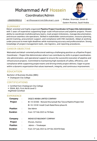 Khobar, Job Seekers, Camp Boss/Admin/Site Coordinator