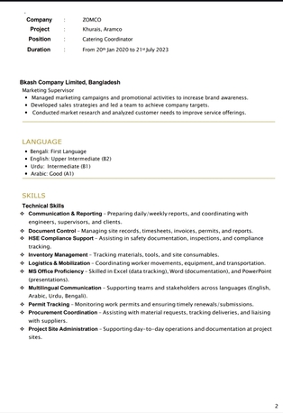 Khobar, Job Seekers, Camp Boss/Admin/Site Coordinator