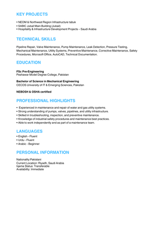 Riyadh, Job Seekers, I Am Looking For A Mechanical Engineer Job