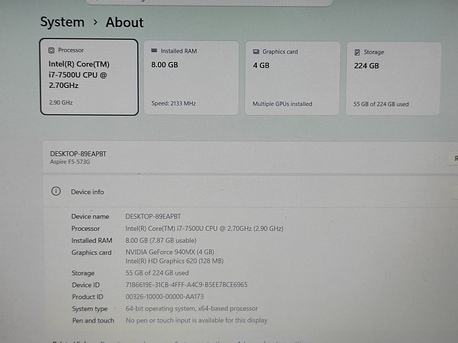 Riyadh, Computers, SAR 949,  Acer Aspire Laptop Core I7 7th Generation