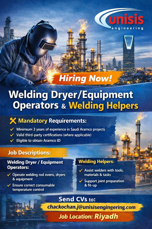 Riyadh, Jobs, Welding Dryer/Equipment Operators & Welding Helpers (KSA) - Saudi Aramco&ndash;EPC - Riyadh, KSA