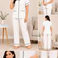 INR 499,  Women's Premium White Polka Dot Cotton Night Suit | Soft Breathable Button-Down Sleepwear