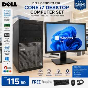 Manama, Computers, BHD 115,  Dell Core I7 -Computer Set Speed 3.30Ghz 16GB RAM | 512GB SSD Win 10 Pro 19