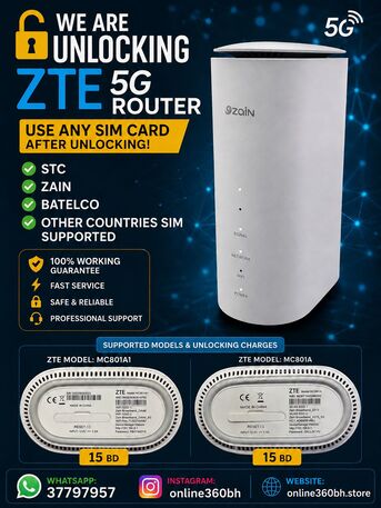 Manama, Electronics, BHD 15,  We Are Unlocking Zte 5G Router Use Any SIM Card After Unlocking STC Zain Batelco