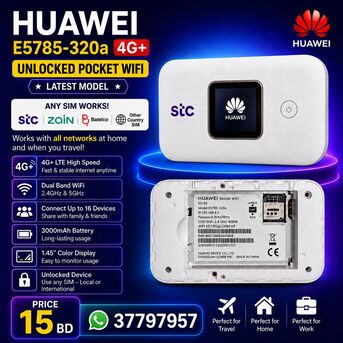 Juffair, Mobile Phones, BHD 15,  Huawei E5785-320a 4G+ Unlocked Pocket WiFi Latest Model Unlocked Works With Any SIM Card