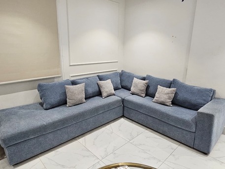 Khobar, Furniture, SAR 400,  Modern L-shaped Lounge Sofa With Cushions - Good Condition