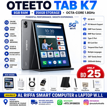 East Riffa, Computers, BHD 25,  Oteeto Tab K7 8GB RAM + 256GB ROM | Octa-Core | 5G | Only BD 25 | Bahrain