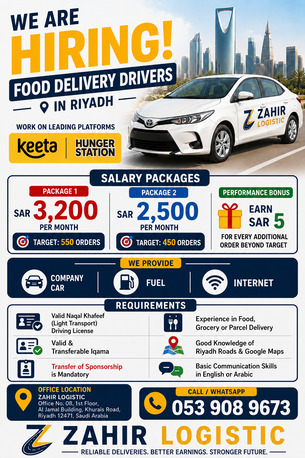 Riyadh, Jobs, Urgent Hiring Food Delivery Drivers In Riyadh