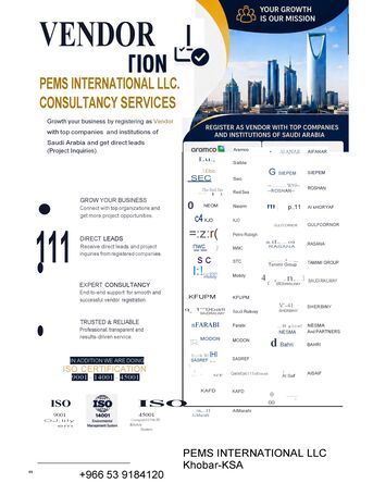 Dammam, Business, Vendor Code Registeration, ARAMCO, SEC, RC, SABIC NWC And All By PEMS International