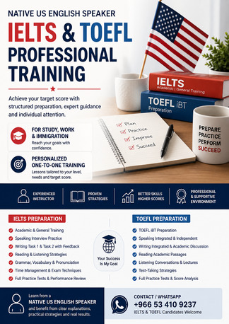 Khobar, Lessons Offered, Native US English Speaker | IELTS & TOEFL Training