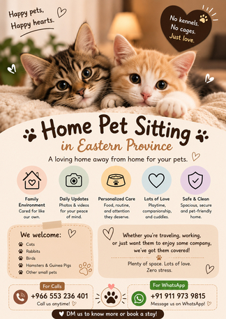 Jubail, Pet Sitting, 🐾 A Second Home For Your Beloved Pet In Eastern Province ❤️🏡