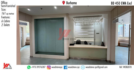 Burhama, Offices, BHD 450,  161 Sq. Meter,  Semi-Furnished Office, Burhama - BD 450 Excl WSBU070