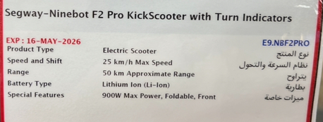 Jubail, Motorcycles, SAR 1800,  Segway Ninebot F2pro Kick Scooter With Turn Indicator