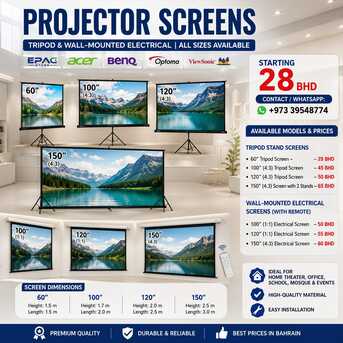 Manama, Electrical & Plumbing, BHD 28,  Projector Screens With Tripod Stand & Wall-Mounted &ndash; All Sizes Available | Call / 39548774