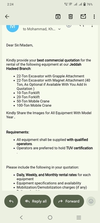 Jubail, Jobs, Heavy Equipment Required. Excavator/Forklift/Crane.
