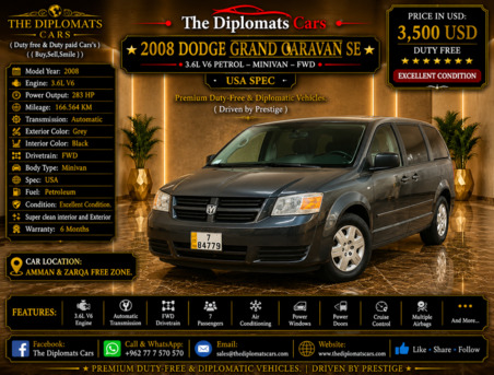 Amman, Vehicles, Cars & Trucks , JOD 2500,  Dodge Grand Caravan SE,  2008,  Automatic,  166564 KM,    Diplomatic