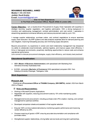 Jeddah, Job Seekers, Procurement Officer CV, | Immediate Joining | Translatable Iqama