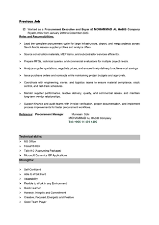 Jeddah, Job Seekers, Procurement Officer CV, | Immediate Joining | Translatable Iqama