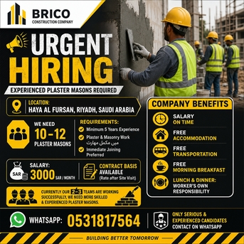 Riyadh, Jobs, Plaster Mason